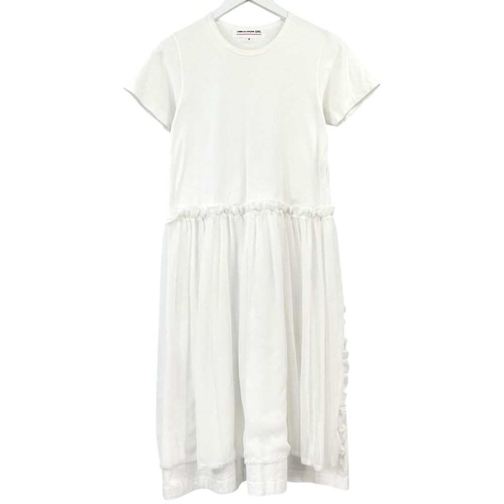 Comme Des Garcons Girl White Sheer Skirt Overlay Short Sleeve T-Shirt Midi Dress